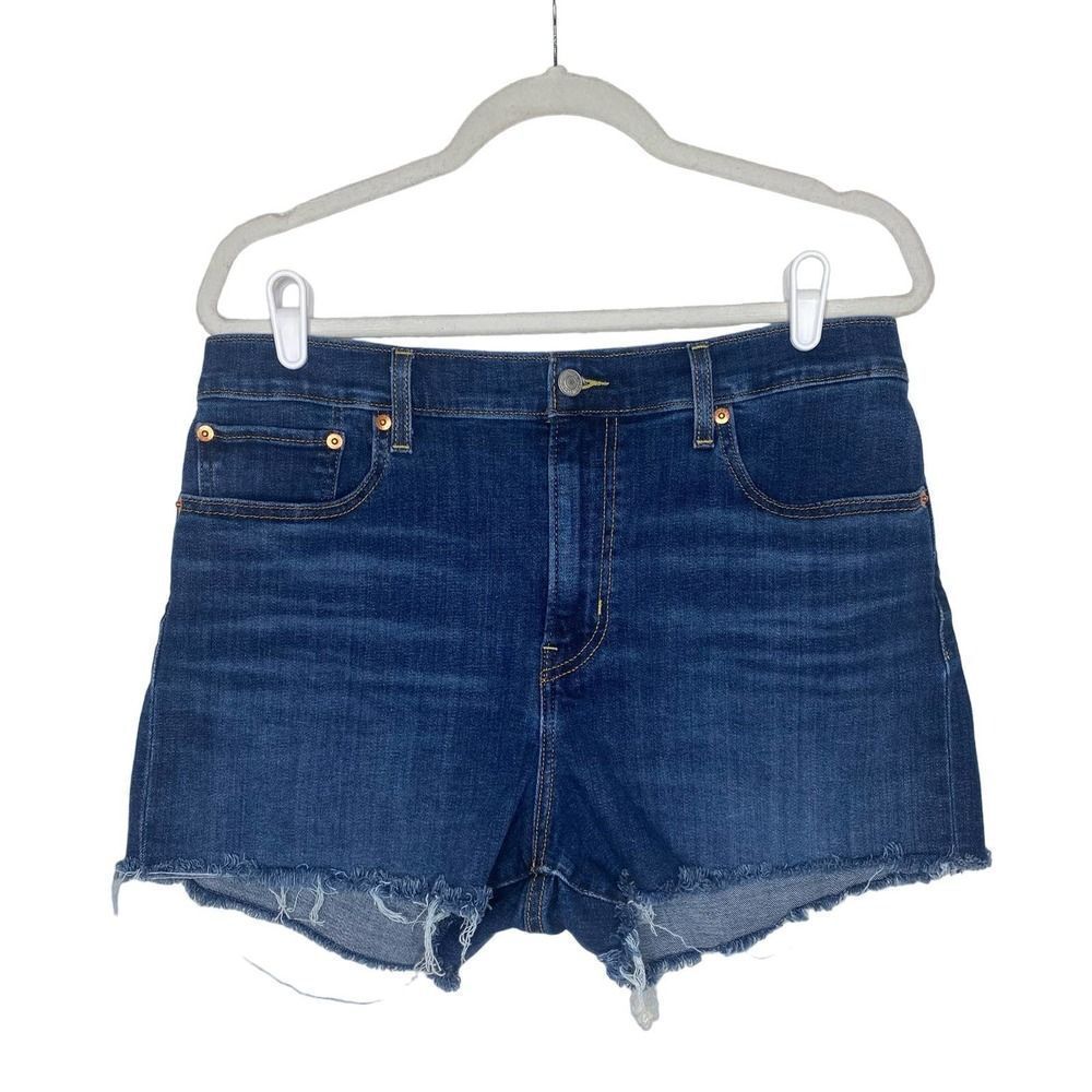Levi's High Rise Cut-Off Super-Soft Denim Shorts Mid-Stretch Blue Size 32 Frayed